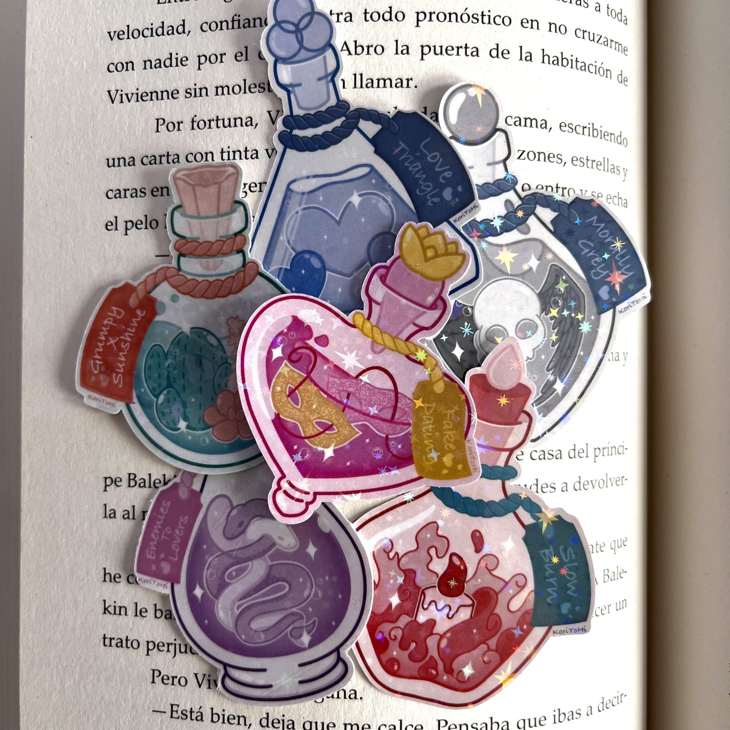 Pegatinas pociones tropes literarios
