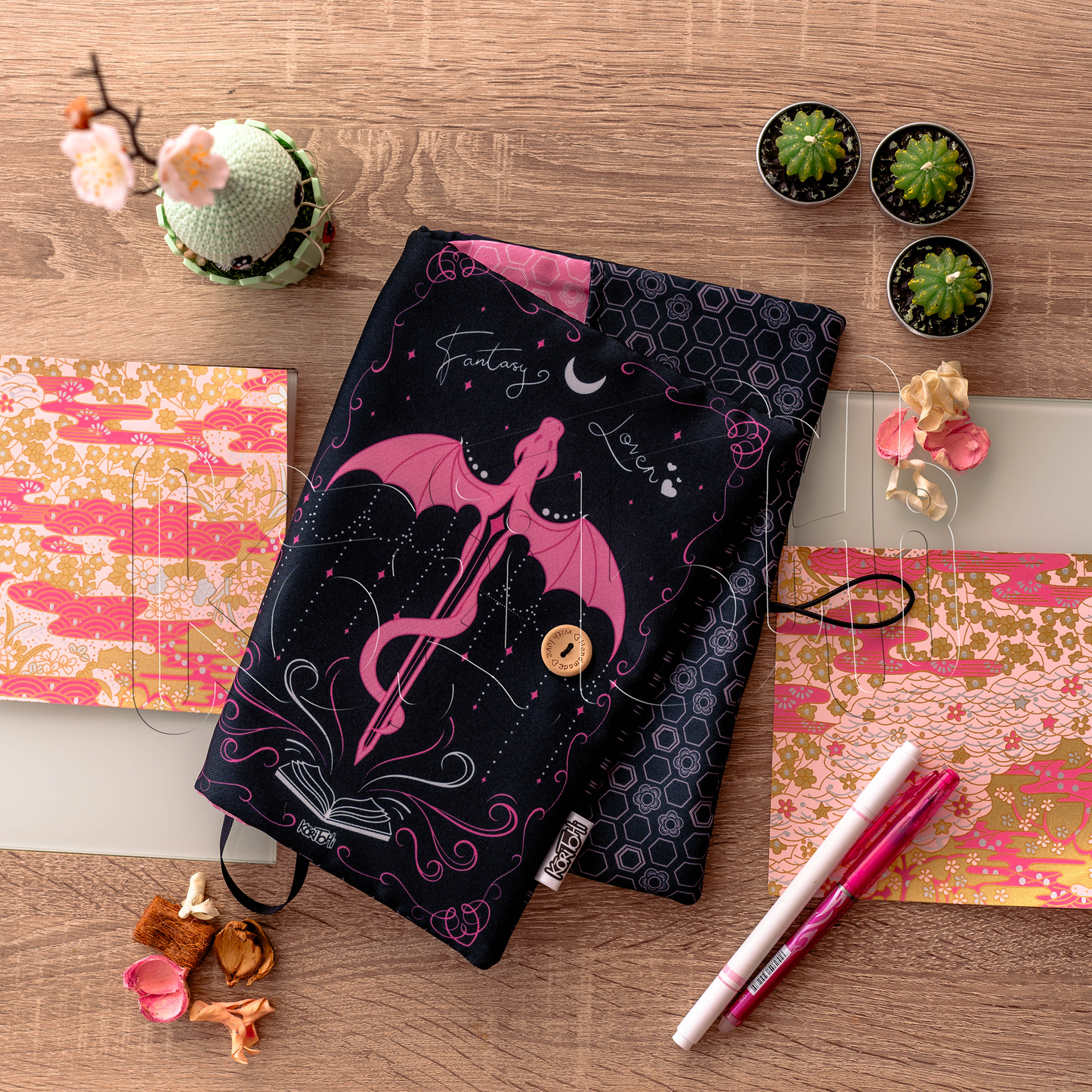 Fantasy Lover - Dragón negro - Funda de libro con solapas