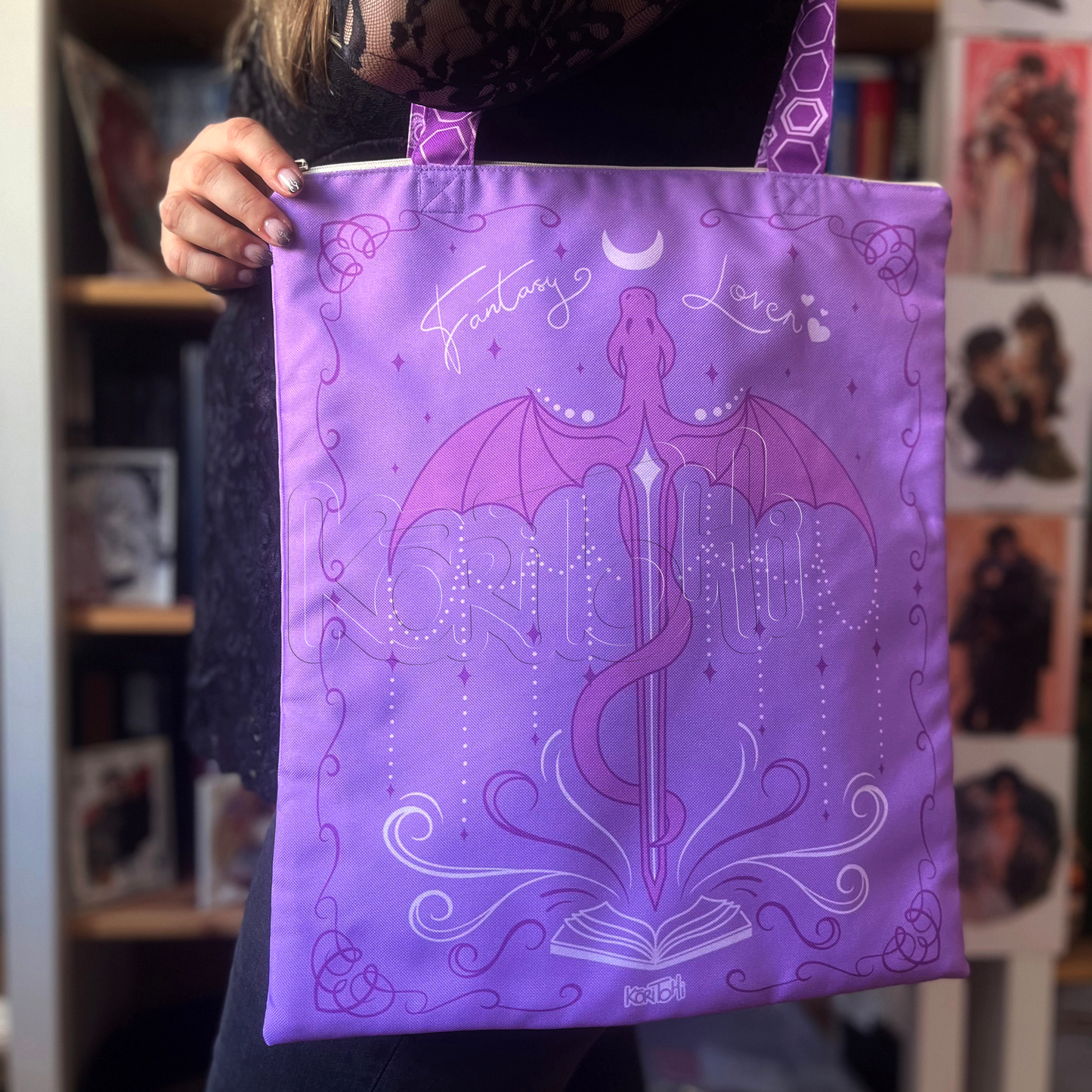 Fantasy lover - Bolso con cremallera impermeable de asa larga - Dragon malva