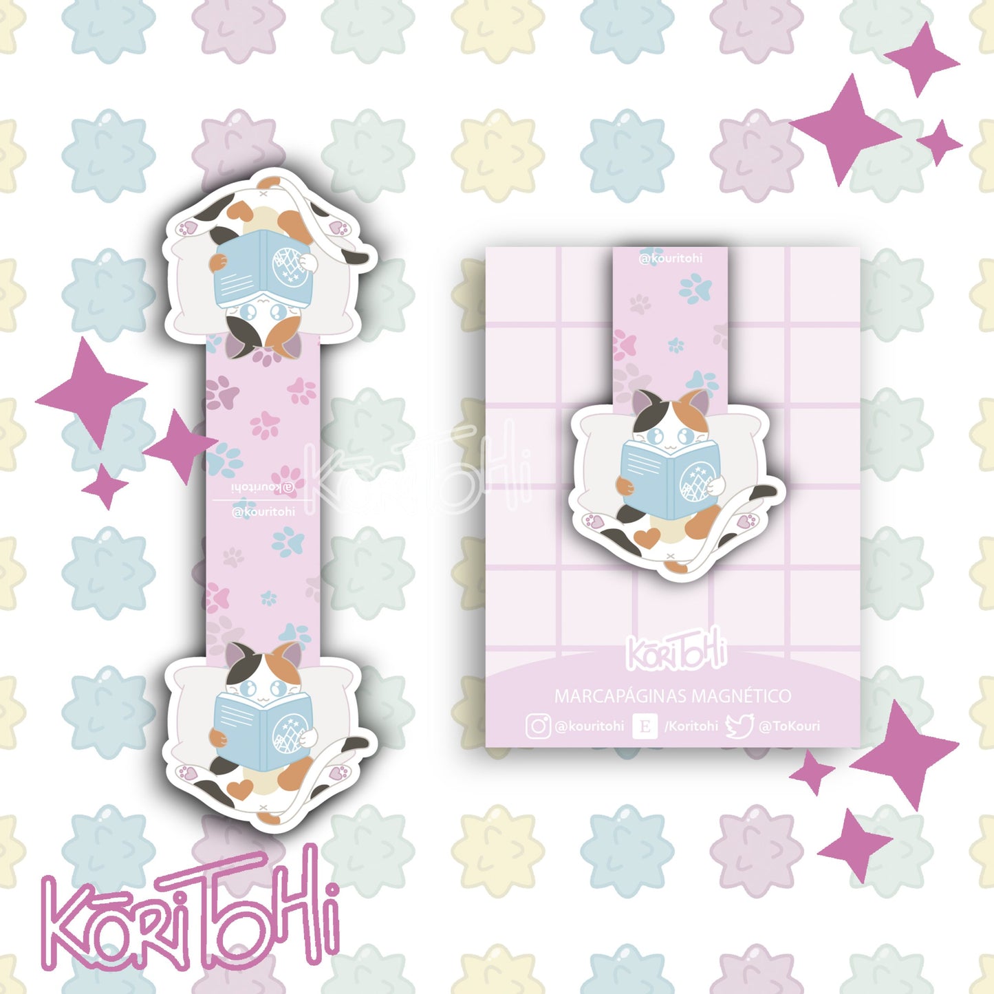 Magnetic bookmark - Reading cats