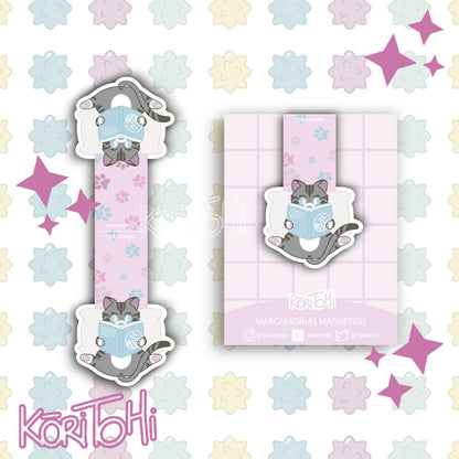 Magnetic bookmark - Reading cats
