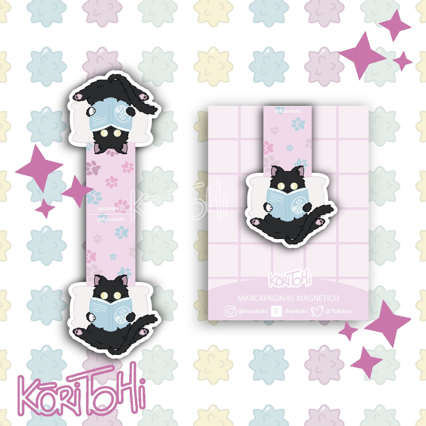 Magnetic bookmark - Reading cats